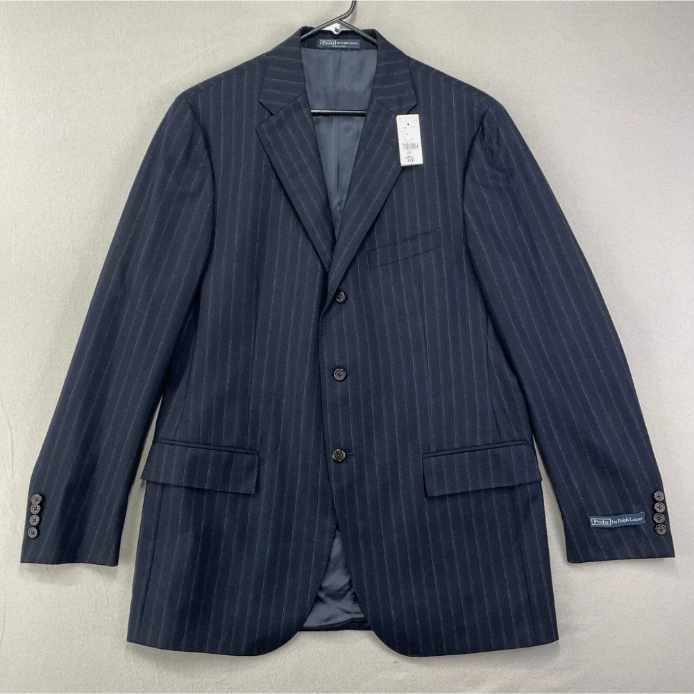 Polo Ralph Lauren Blazer Mens 42L‎ Navy Wool Pinstripe 90s 3-Button Italy $1255